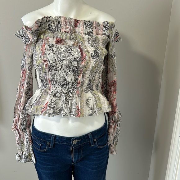 ALL SAINTS Lara Makutu Top Soft Pink Off the Shoulder Shirt Paisley Sz 6 NEW - Picture 4 of 13